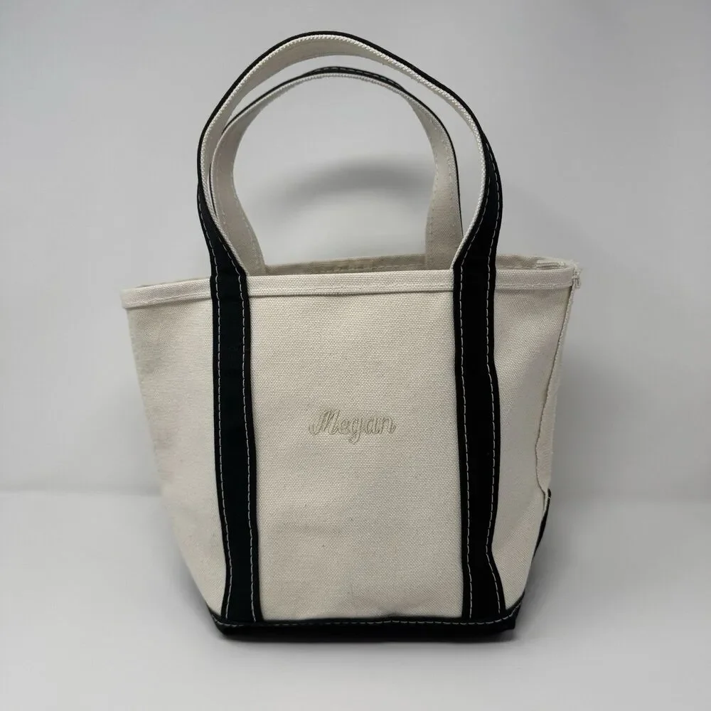 LL Bean Bag Boat and Tote Canvas Made in USA Navy Blue Maine Embroidered Megan